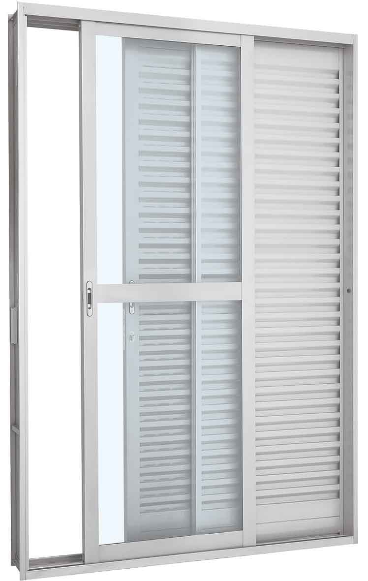 Porta de Correr Balcão em Aço 217x160x12cm Sasazaki Prátika 3 Folhas Abertura Direita Branca - 26.34.103-5