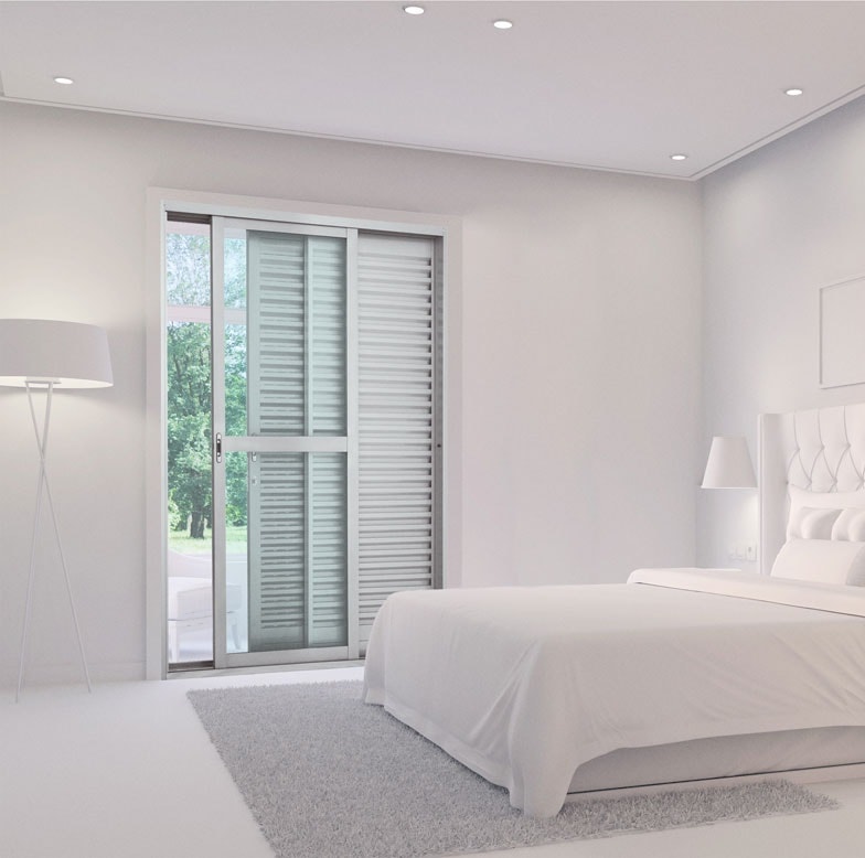 Porta de Correr Balcão em Aço 217x160x12cm Sasazaki Prátika 3 Folhas Abertura Esquerda Branca - 26.34.104-3