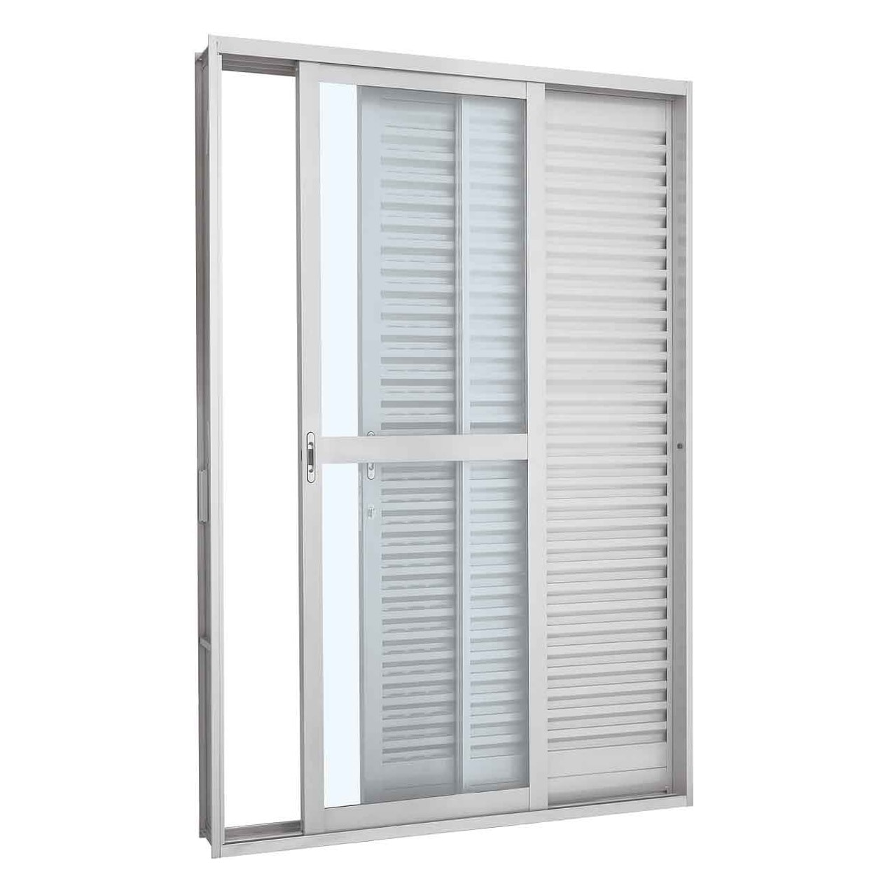 Porta de Correr Balcão em Aço 217x160x12cm Sasazaki Prátika 3 Folhas Abertura Esquerda Branca - 26.34.104-3