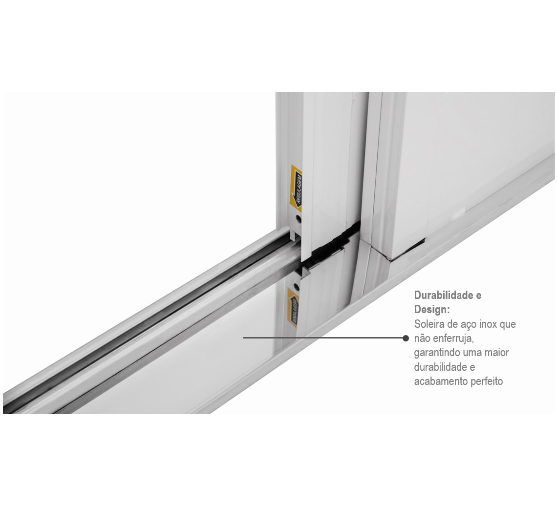 Porta de Correr Balcão em Aço 217x160x16.5cm Sasazaki Multiflex Prátika 3 Folhas Abertura Direita Branca - 26.35.001-8