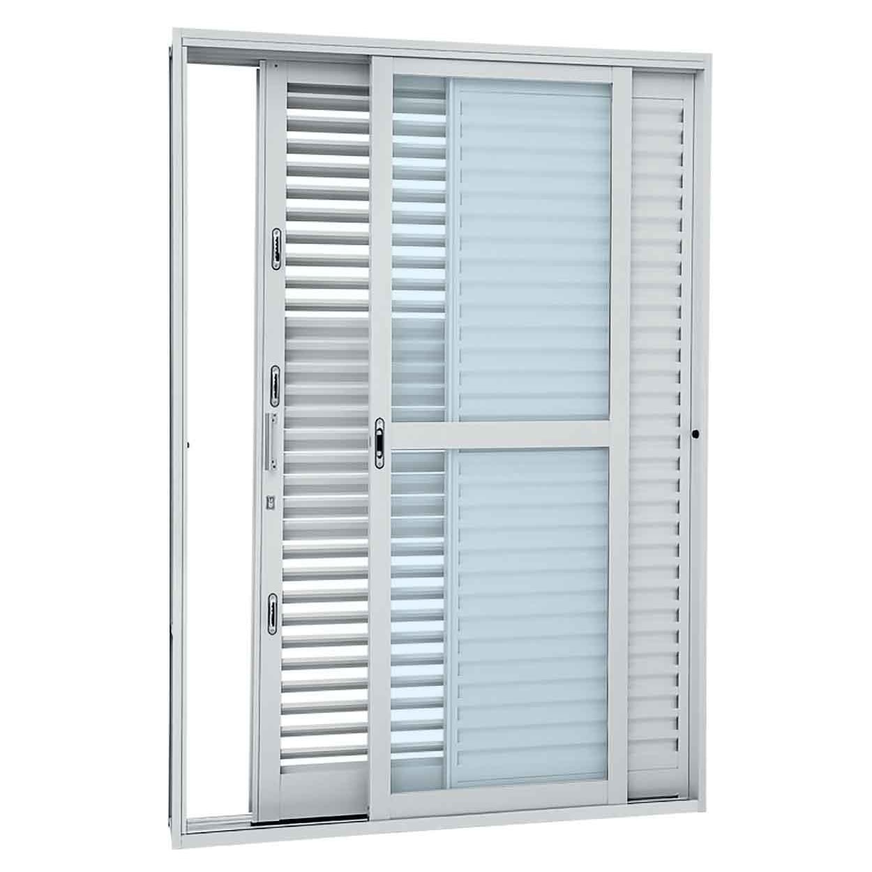Porta de Correr Balcão em Aço 217x160x16.5cm Sasazaki Multiflex Prátika 3 Folhas Abertura Direita Branca - 26.35.001-8