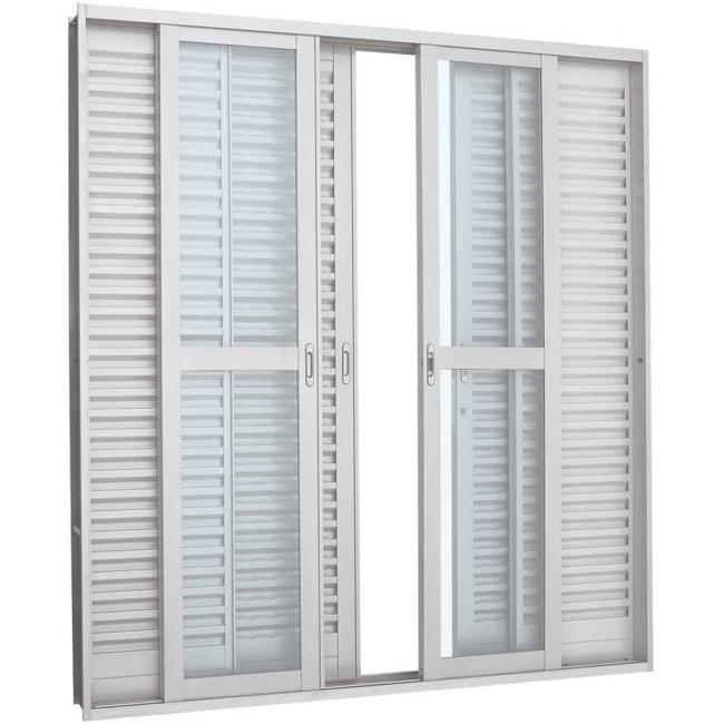 Porta de Correr Balcão em Aço 217x200x12cm Sasazaki Prátika 6 Folhas Branca - 26.34.105-1
