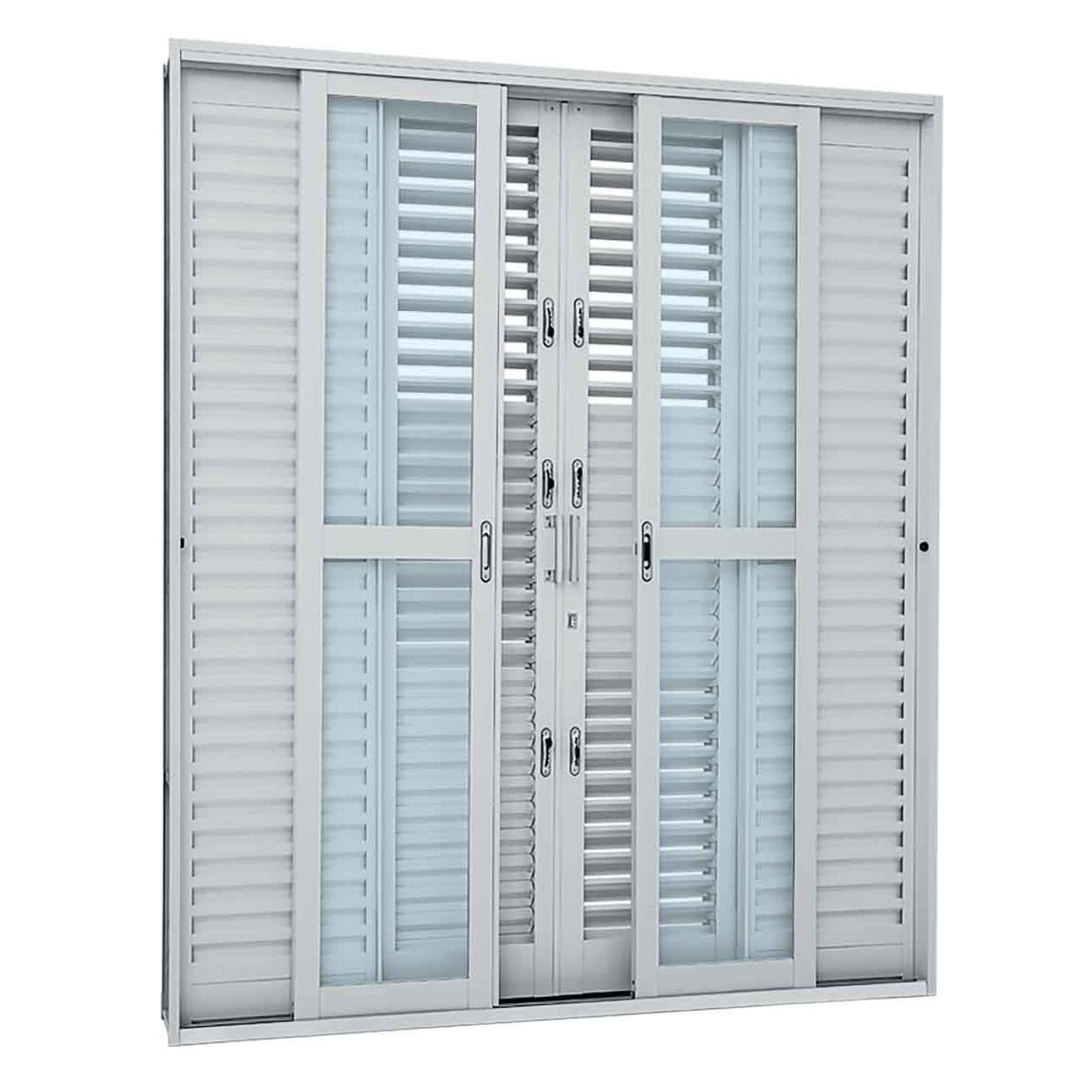 Porta de Correr Balcão em Aço 217x200x16,5cm Sasazaki Multiflex Prátika 6 Folhas Branca - 26.35.003-4