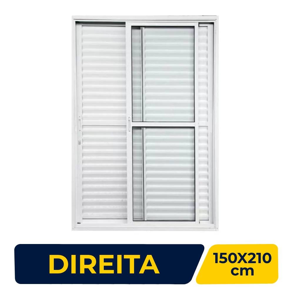 Porta de Correr Balcão em Alumínio 150x210x10cm Vent-Lar Abertura Direita 3 Folhas Branca - 1720