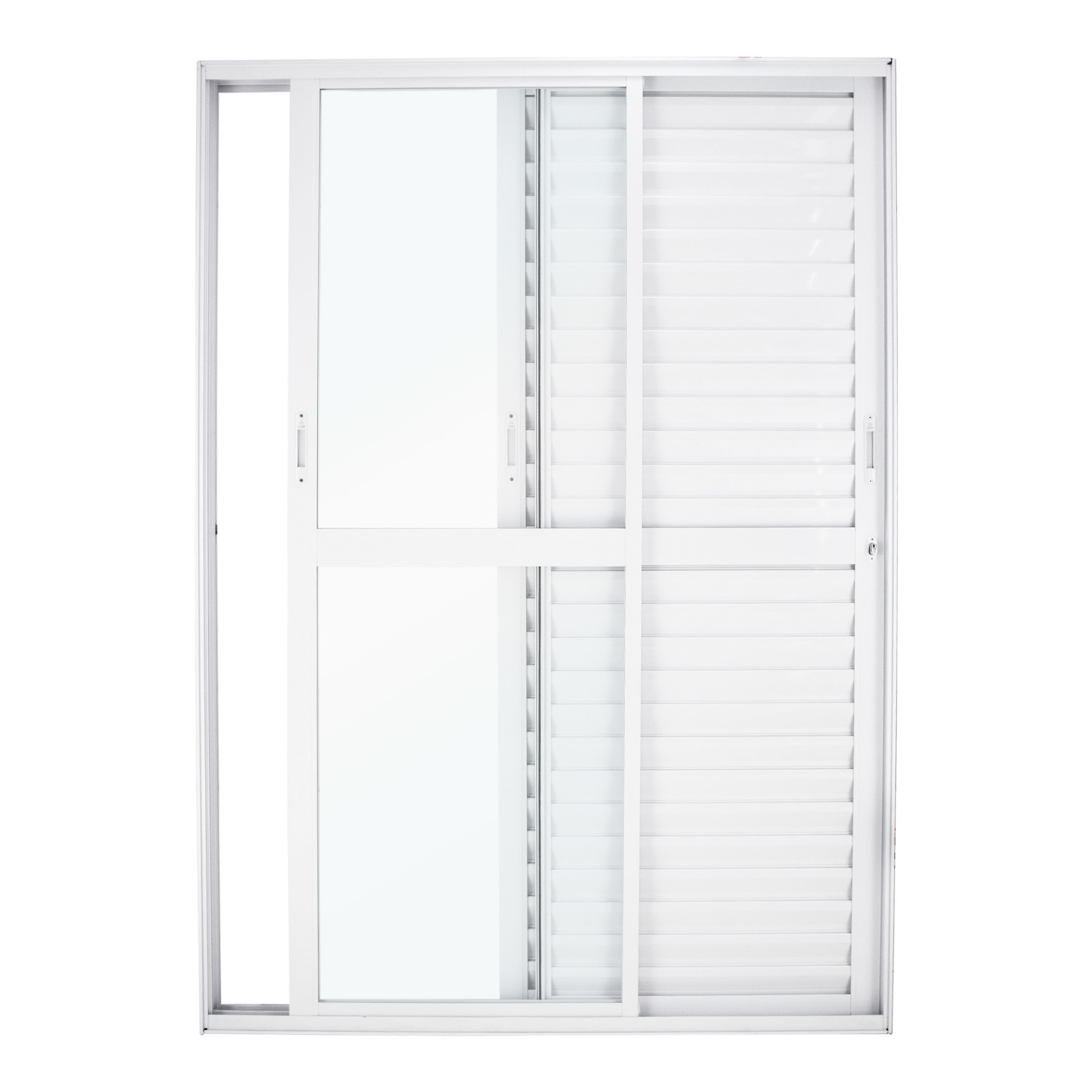Porta de Correr Balcão em Alumínio 210x150x10cm CRV Nobre Abertura Esquerda 3 folhas Branca - 601133
