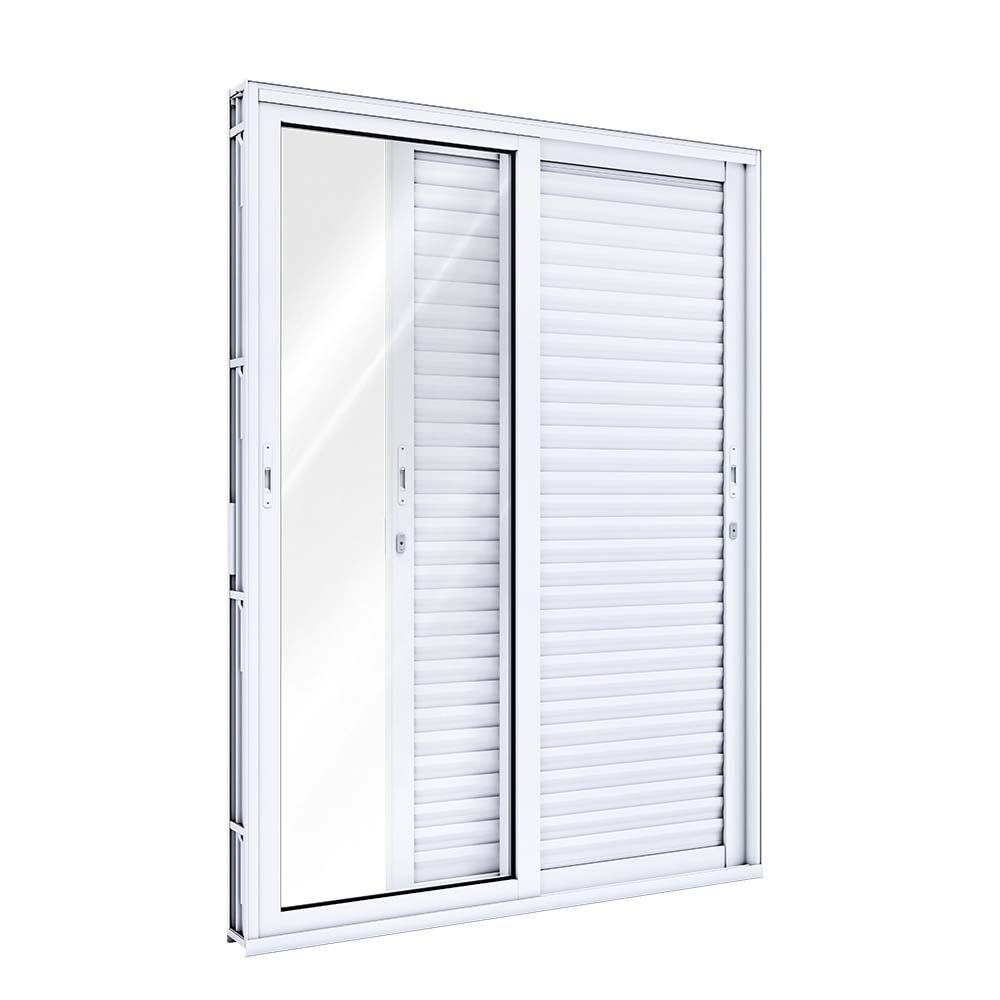 Porta de Correr Balcão em Alumínio 215x150x14 Lucasa 3 folhas Branca - 9006.0