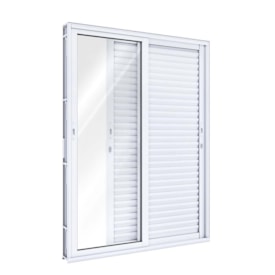 Porta de Correr Balcão em Alumínio 215x150x14 Lucasa 3 folhas Branca - 9006.0