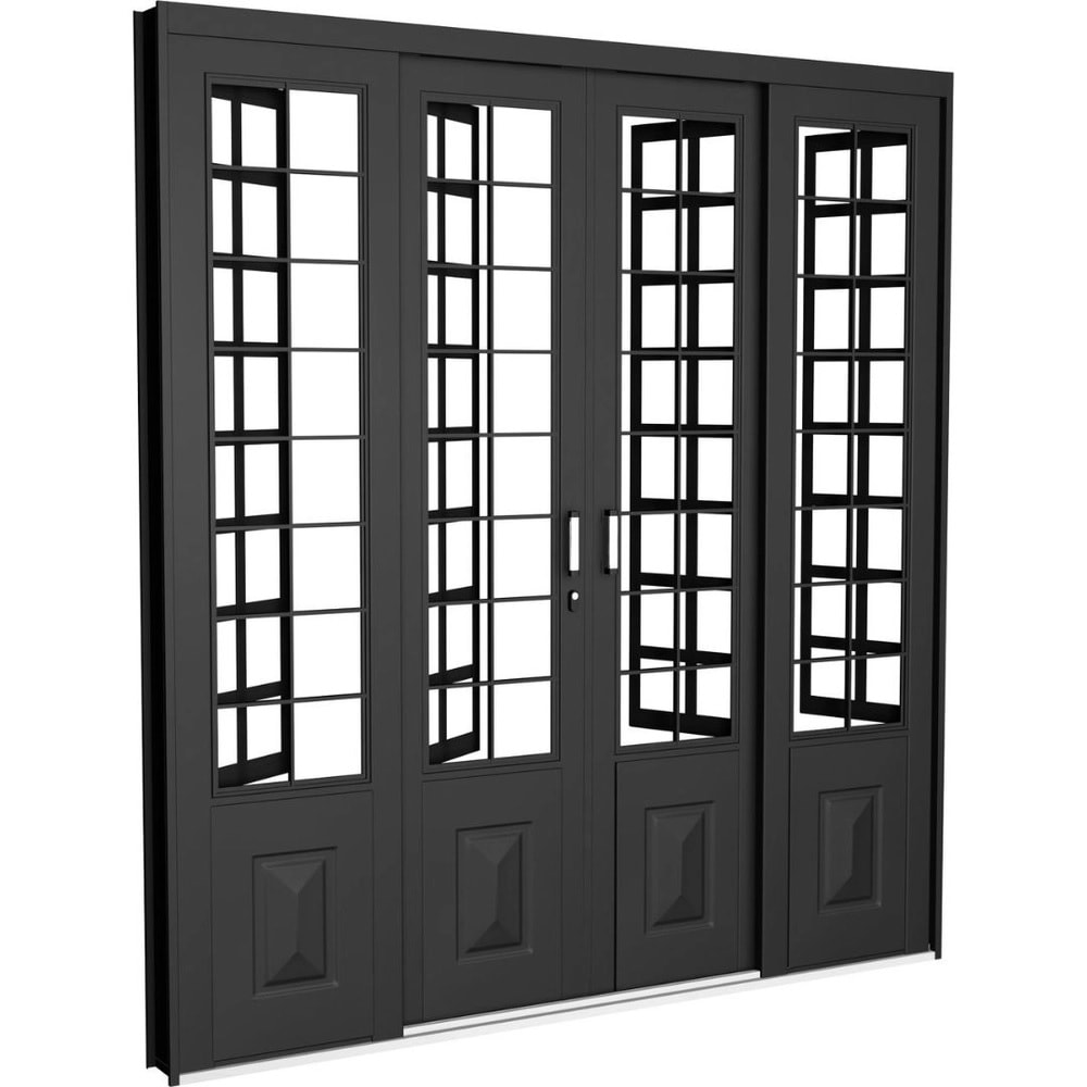 Porta de Correr em Aço 200x215x14cm CRV Vidro Quadriculado - 132478