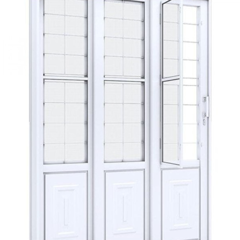 Porta de Correr em Aço 213x150x17cm Lucasa Abertura Direita Lateral com Postigo e Grade Branco - 1721.2