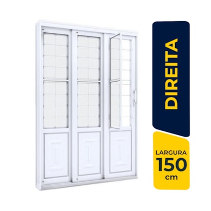 Porta de Correr em Aço 213x150x17cm Lucasa Abertura Direita Lateral com Postigo e Grade Branco - 1721.2