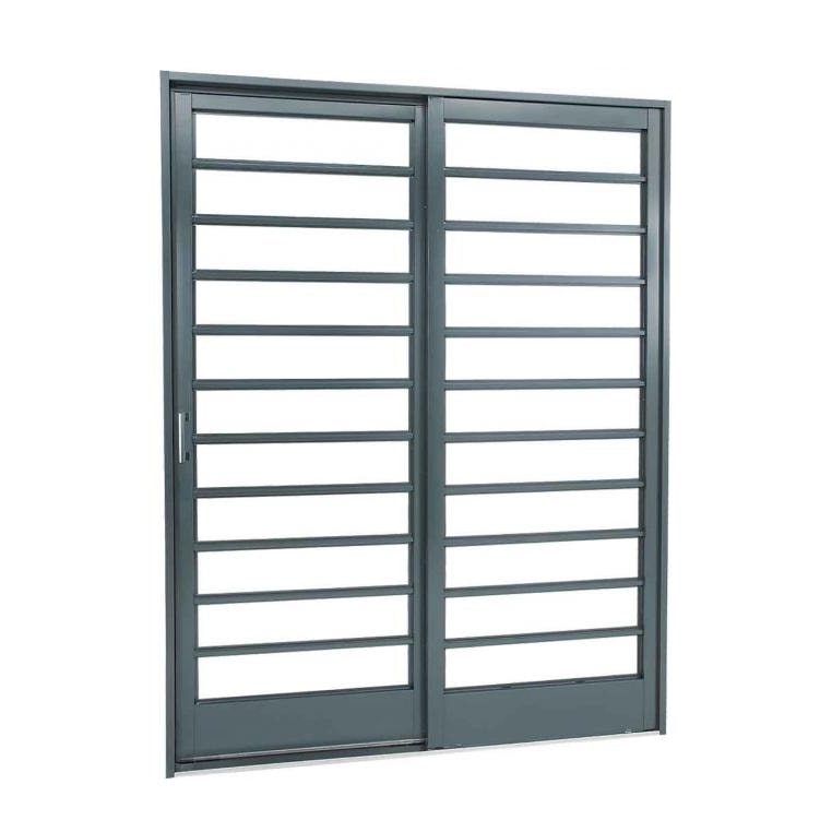 Porta de Correr em Aço 217x160x12cm Sasazaki Belfort 2 Folhas com Divisão Horizontal Abertura Esquerda - 69.61.263-6