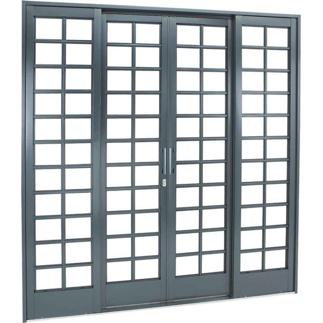 Porta de Correr em Aço 217x200x12cm Sasazaki Belfort 4 Folhas com Divisão Quadriculada Cinza - 69.51.202-0