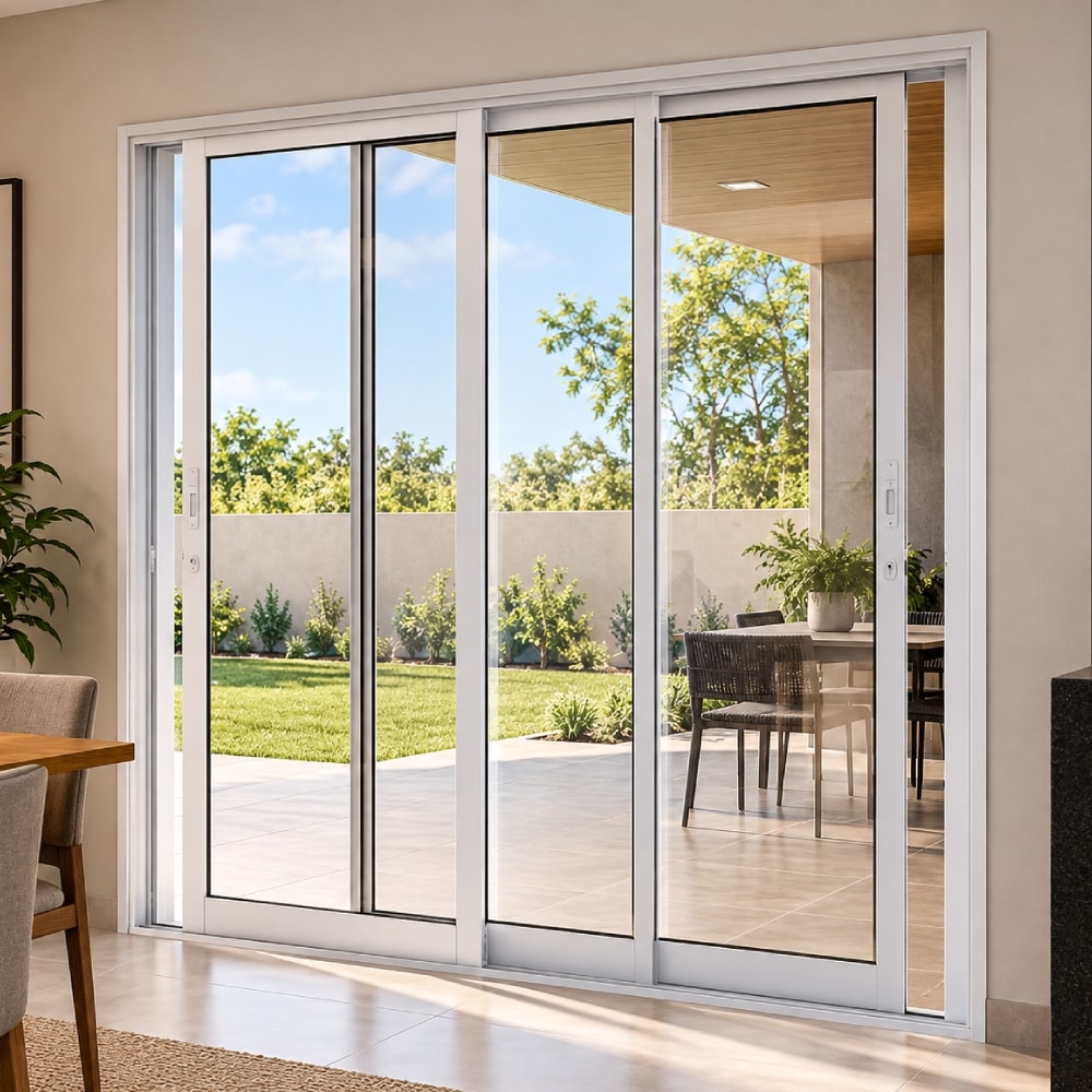 Porta de Correr em Alumínio 215x150x12cm Lucasa 3 folhas Branco Ideale - B-I50012.0