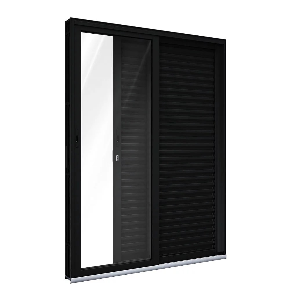 Porta de Correr em Alumínio 215x150x14cm Lucasa Preto 3 Folhas Móveis sem Trava - P9006.0