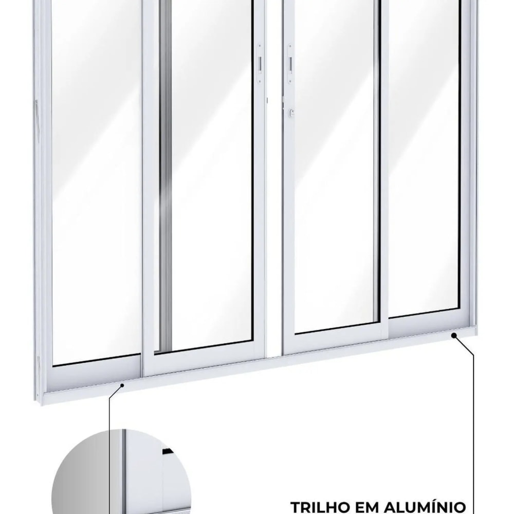 Porta de Correr em Alumínio 215x200x8,7cm Lucasa Ideale Abertura Central 2 Folhas com Vidro e Fechadura Branca - B-I500110