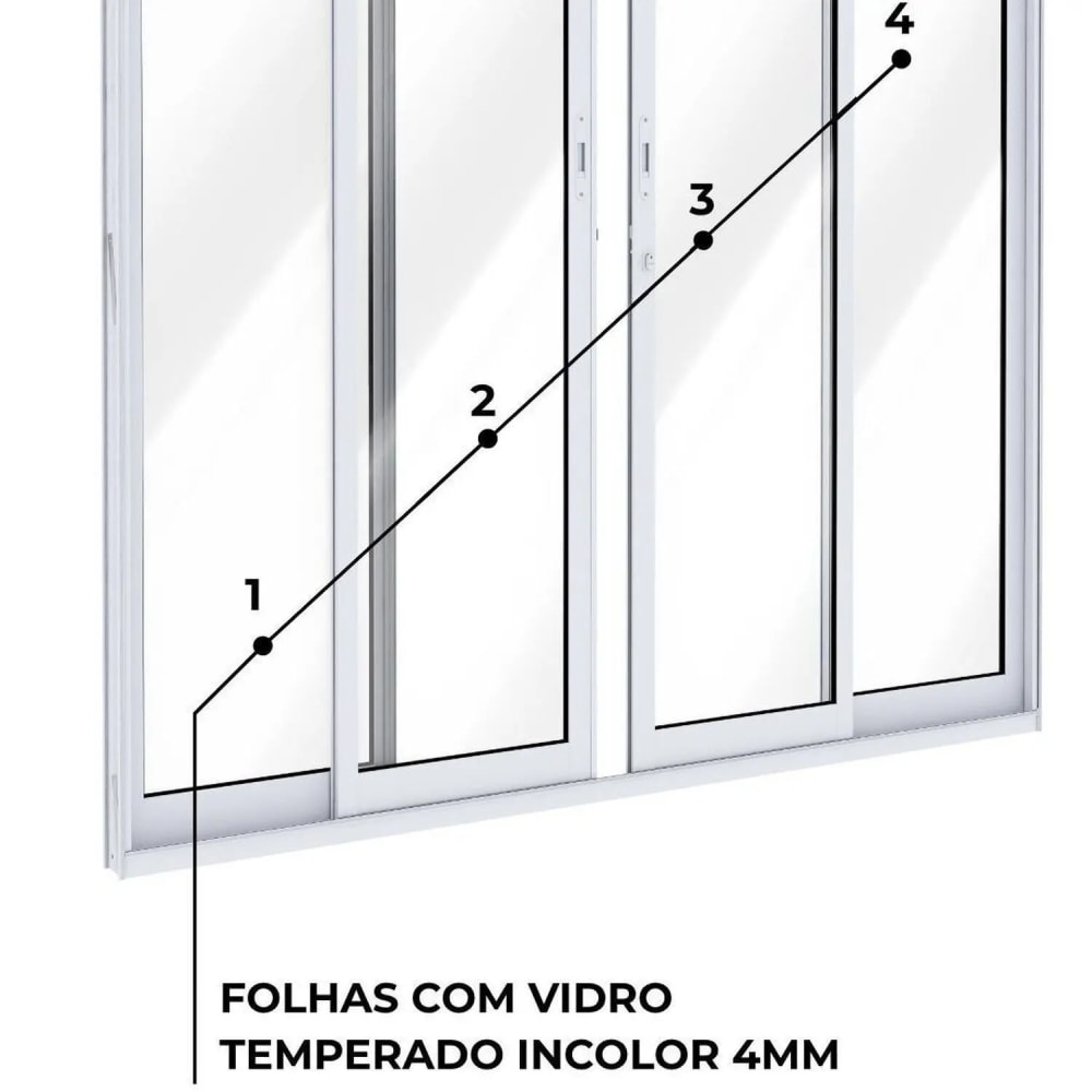 Porta de Correr em Alumínio 215x200x8,7cm Lucasa Ideale Abertura Central 2 Folhas com Vidro e Fechadura Branca - B-I500110