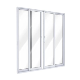 Porta de Correr em Alumínio 215x200x8,7cm Lucasa Ideale Abertura Central 2 Folhas com Vidro e Fechadura Branca - B-I500110