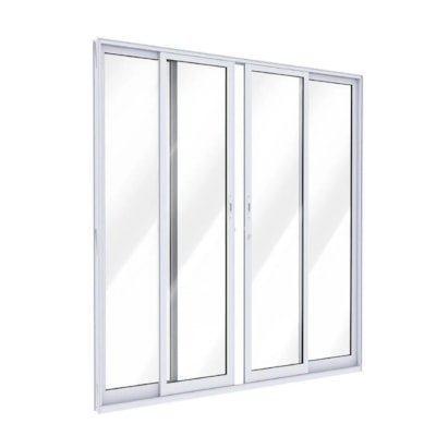 Porta de Correr em Alumínio 215x200x8,7cm Lucasa Ideale Abertura Central 2 Folhas com Vidro e Fechadura Branca - B-I500110