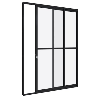 Porta de Correr em Alumínio 216x160x6,6cm Sasazaki Alumifit Abertura Direira 2 Folhas Preto - 78.50.605-9