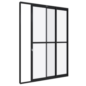 Porta de Correr em Alumínio 216x160x6,6cm Sasazaki Alumifit Abertura Direira 2 Folhas Preto - 78.50.605-9