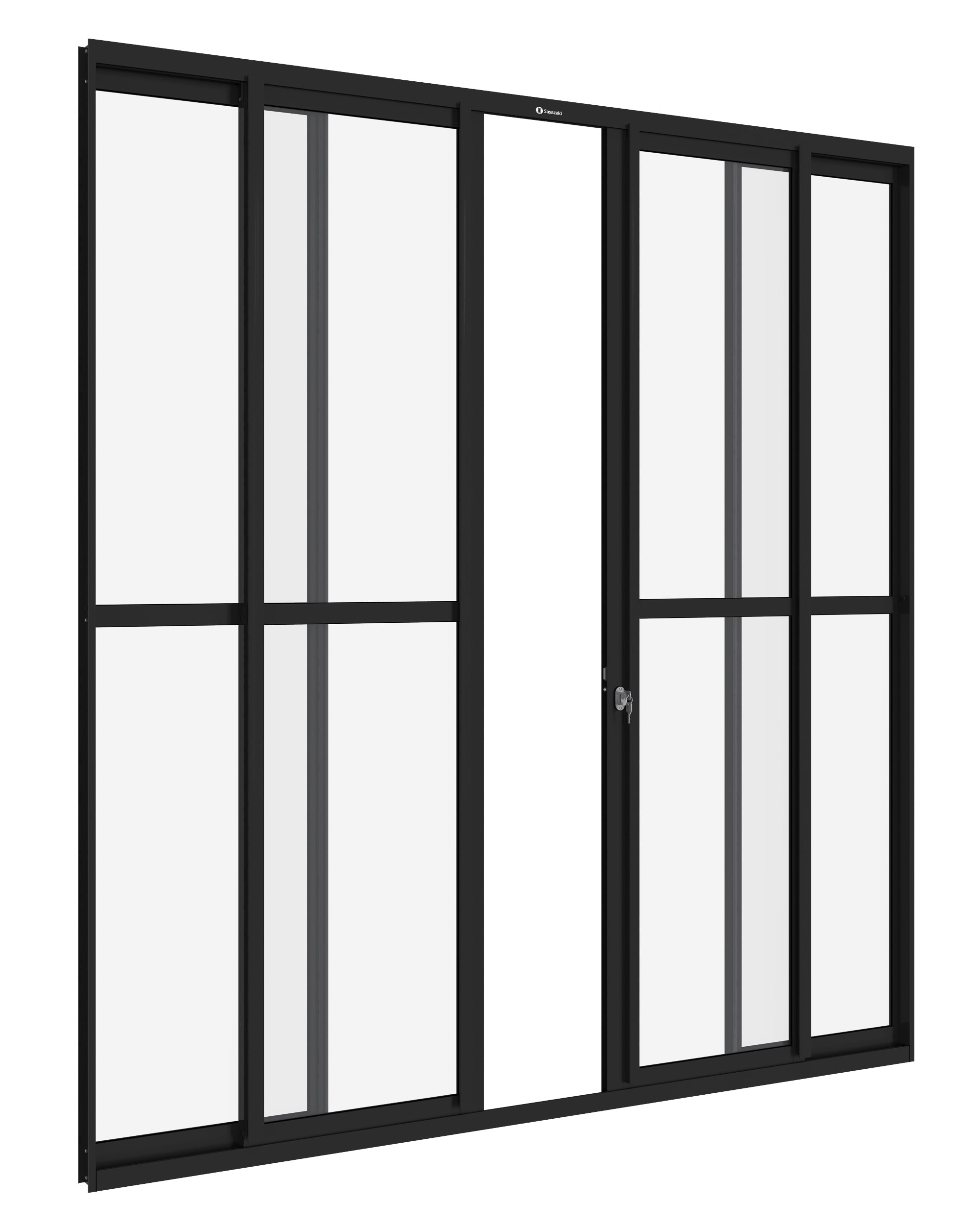 Porta de Correr em Alumínio 216x200x6,6cm Sasazaki Alumifit 4 Folhas Preto - 78.50.103-0
