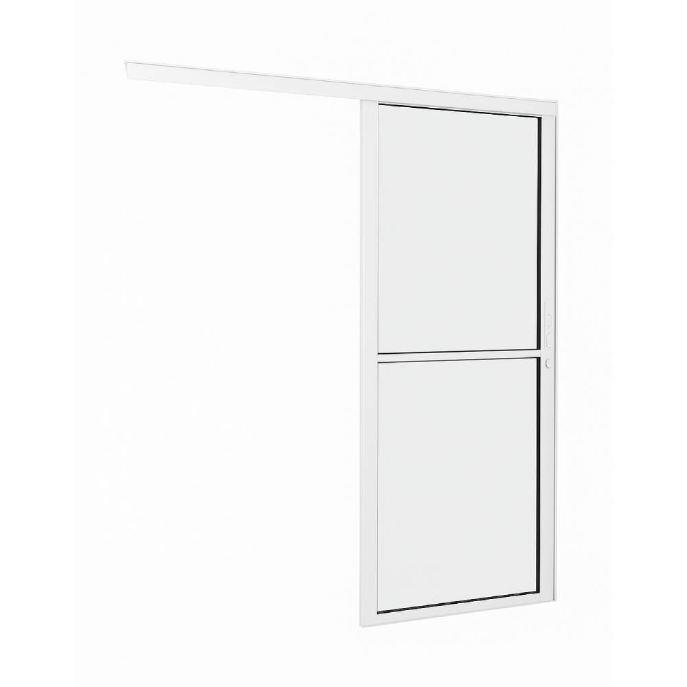 Porta de Correr Parede de Alumínio com Vidro Panorâmico 215x165x4,8cm Brasil Premium Branco - 10795