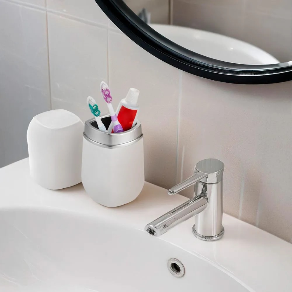 Porta Escova de Dentes Arthi Conceito com Tampa Branco e Cromado - 1924