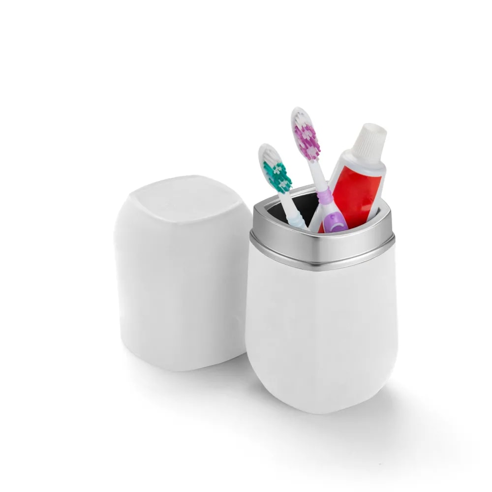Porta Escova de Dentes Arthi Conceito com Tampa Branco e Cromado - 1924