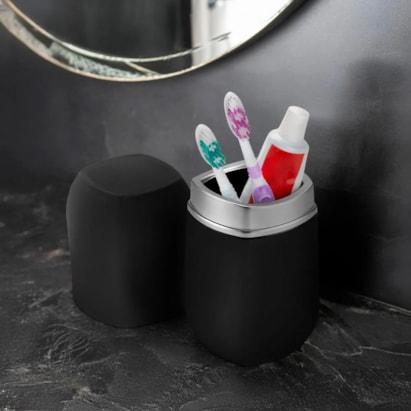 Porta Escova de Dentes Arthi Conceito com Tampa Preto e Cromado - 8780