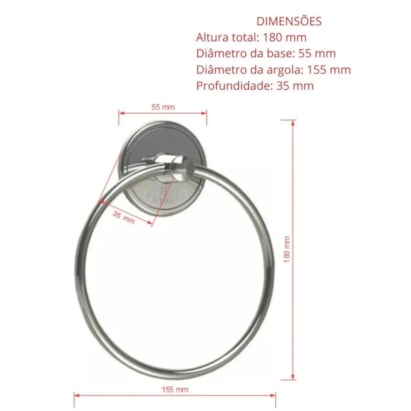 Porta Toalha Argola Com Fixação Adesiva Cromado Plasnature Future - Pla2005c