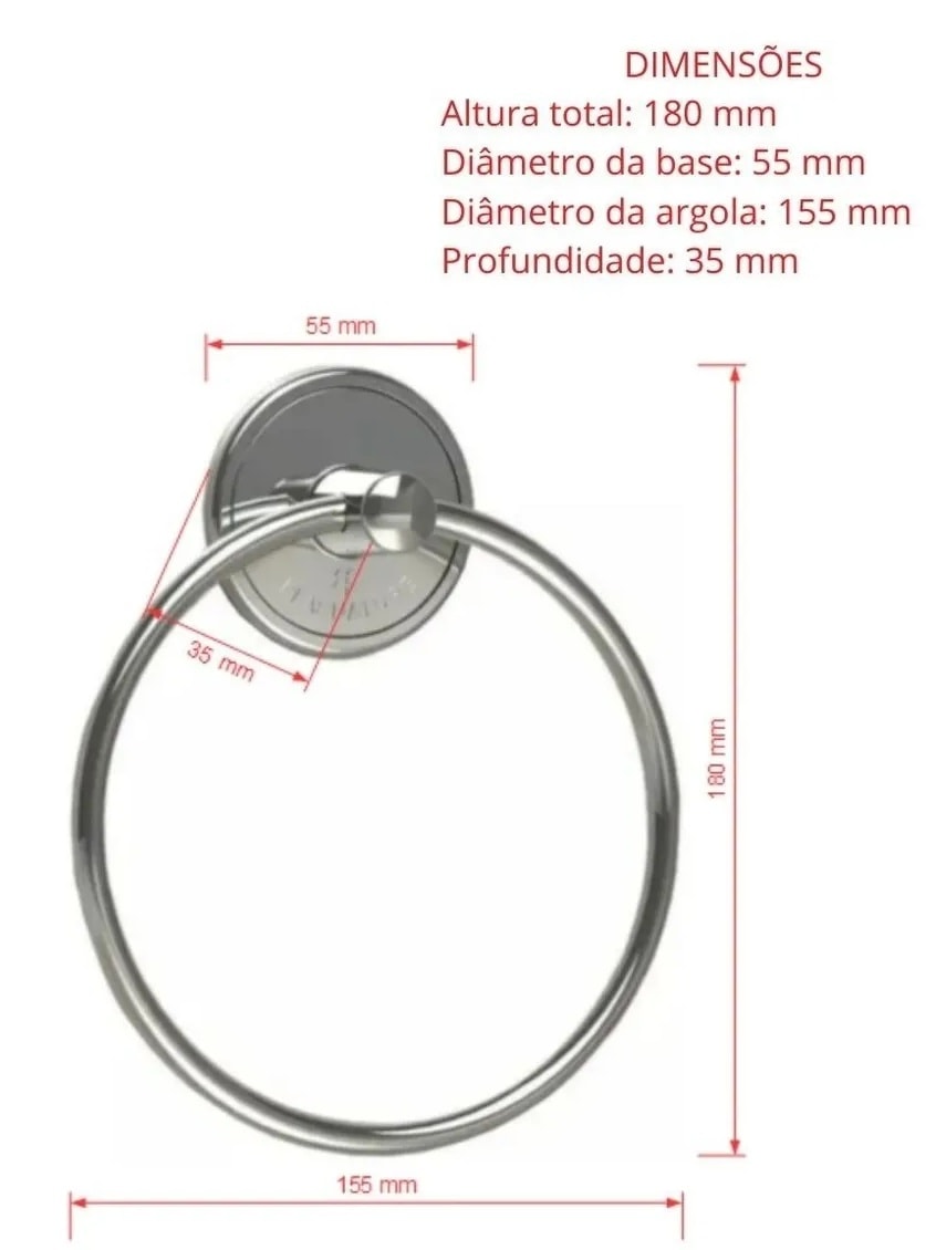 Porta Toalha Argola Com Fixação Adesiva Cromado Plasnature Future - Pla2005c