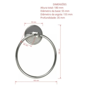 Porta Toalha Argola Com Fixação Adesiva Cromado Plasnature Future - Pla2005c