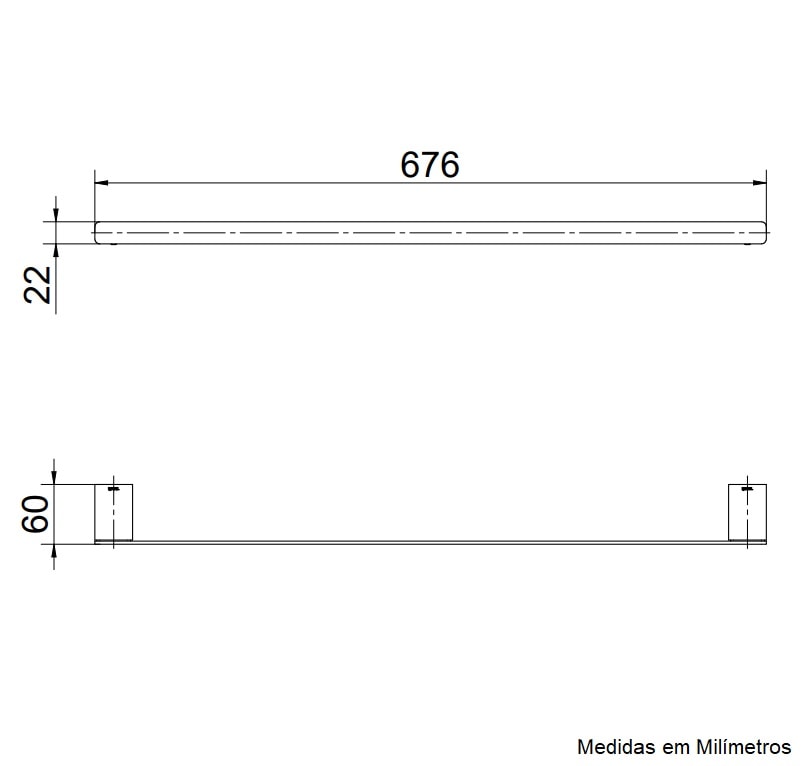 Porta Toalhas Banheiro Barra Docol Flat 60cm Grafite Escovado - 00961370