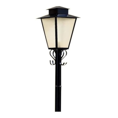 Poste de Jardim com Luminária Ideal Colonial Quadrata 1,76m de Aço Preto - P-3