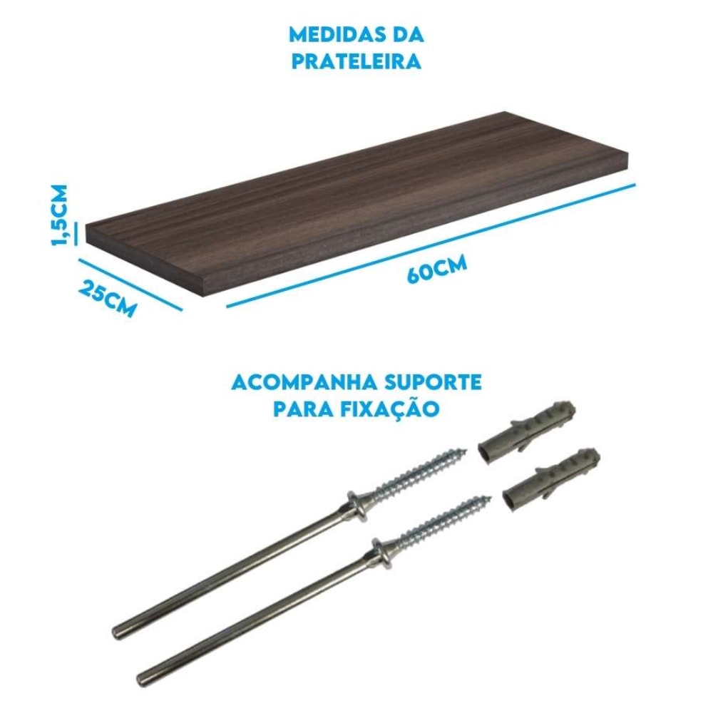 Prateleira em MDP com Suporte Clip Multivisão Nogueira San Remo 25x60cm