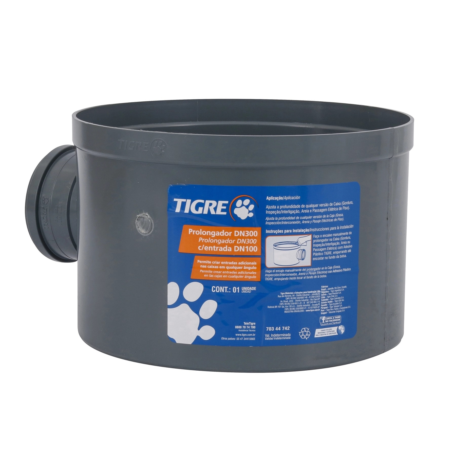 Prolongador de PVC para Caixa Multiuso DN300 com Entrada DN100 Tigre