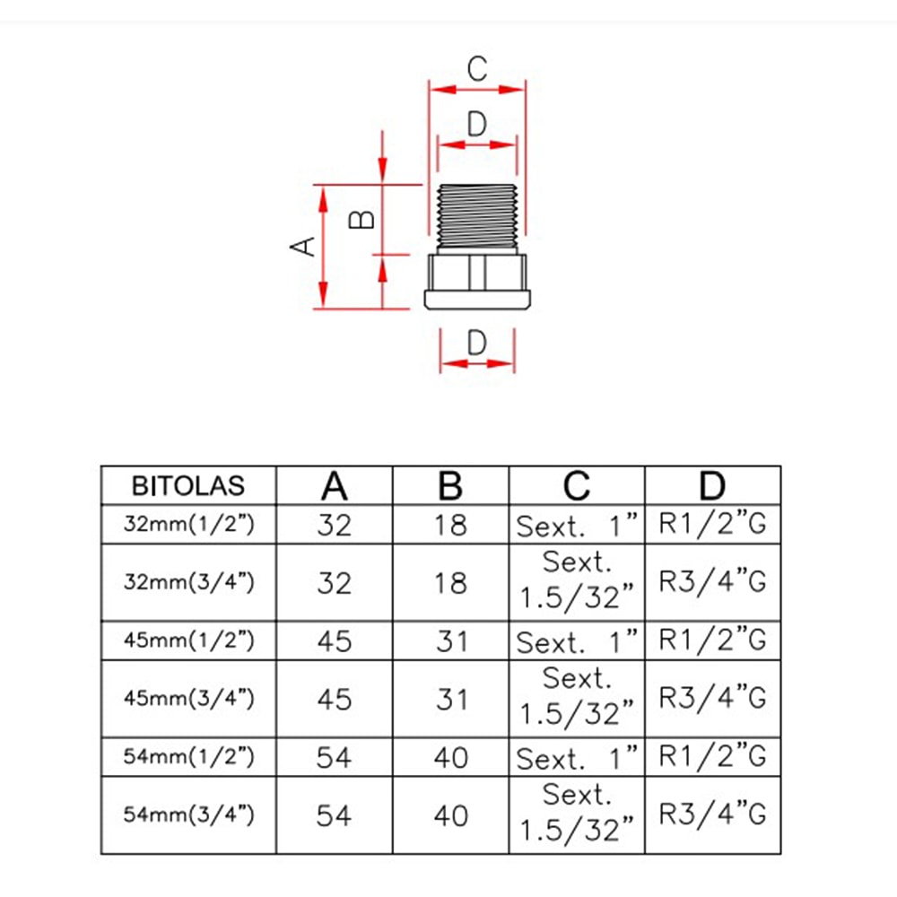 Prolongador Metalico Kimetais 54mmx1/2