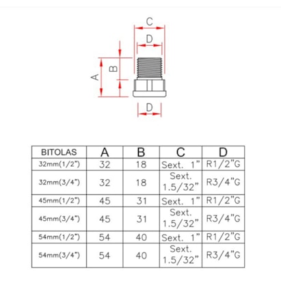 Prolongador Metalico Kimetais 54mmx1/2