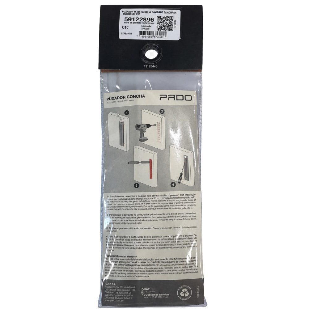 Puxador Pado Concha Cavidade Quadrada 150mm Inox Polido - 59122907