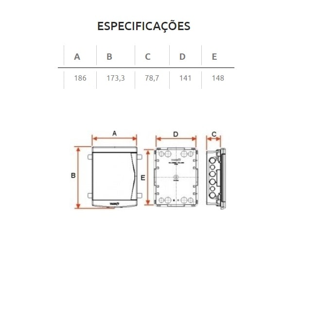 Quadro de Distribuição de Embutir Tigre para 3/4 Disjuntores Porta Transparente - 33047029