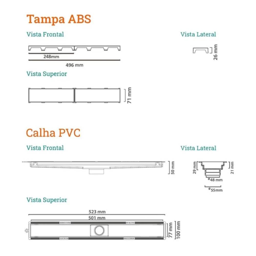 Ralo Linear Novii Pvc Seco 50cm Saida Central Oculto - 8875