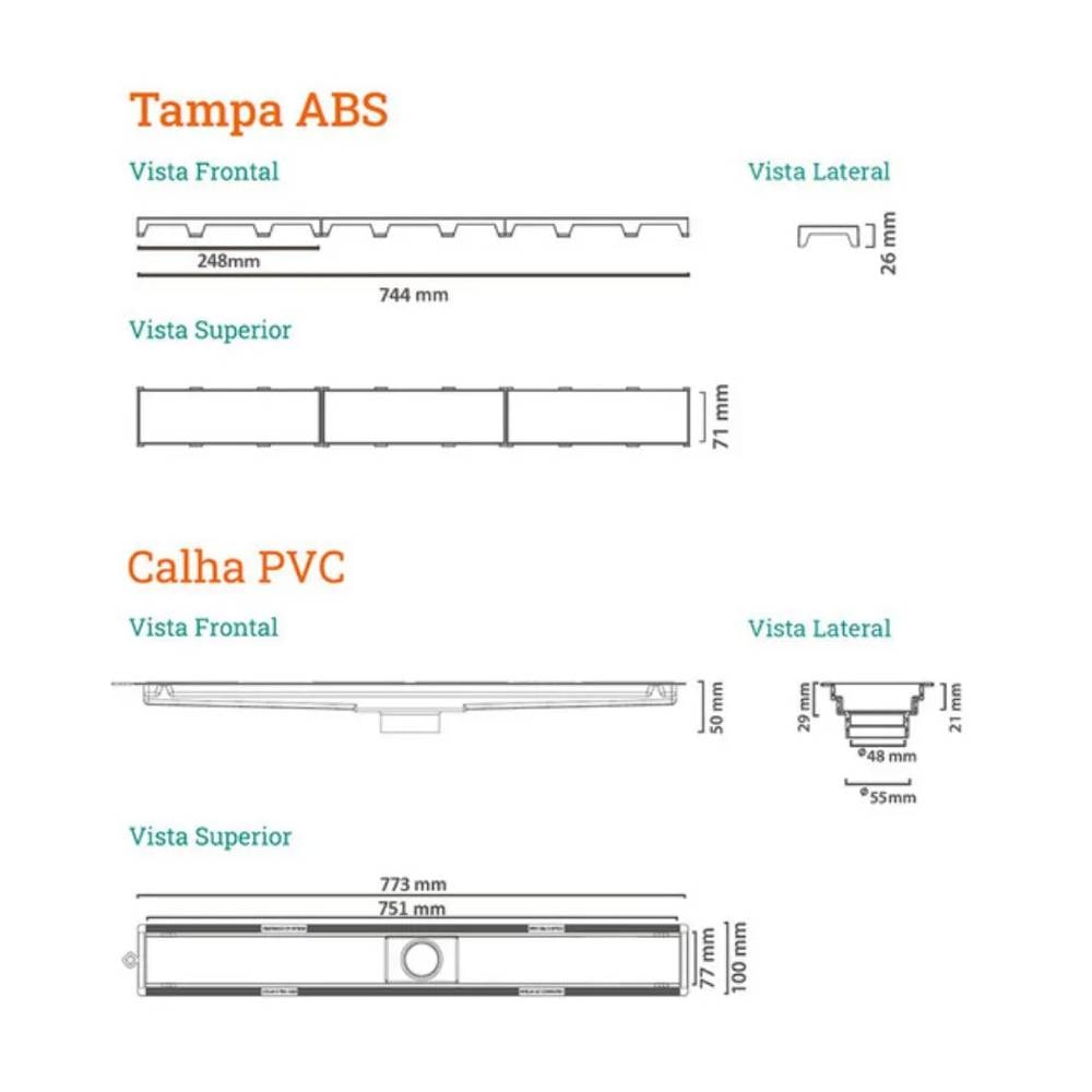 Ralo Linear Novii Pvc Seco 75cm Saida Central Oculto - 8881