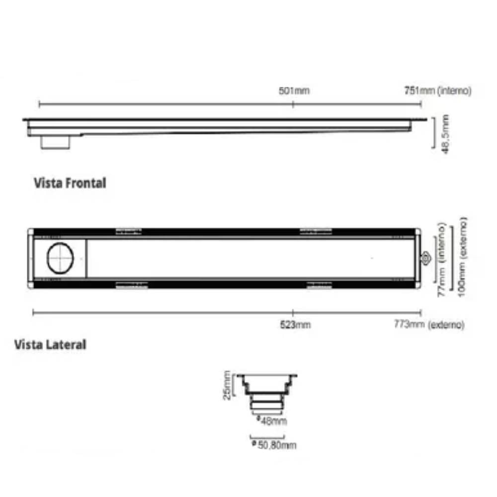 Ralo Linear Novii Pvc Sifonado 75cm Saida Central Oculto - 6087