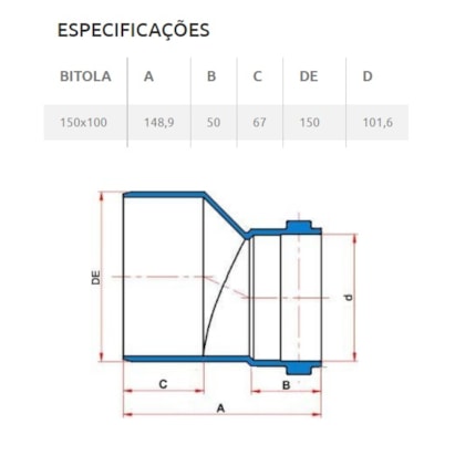 Redução Excêntrica PVC para Esgoto Tigre 150x100mm 6