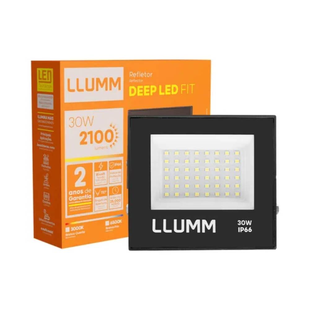 Refletor LED LLUMM Deep Fit 30W 3000K Preto - LDSMDRFFT30W3R1
