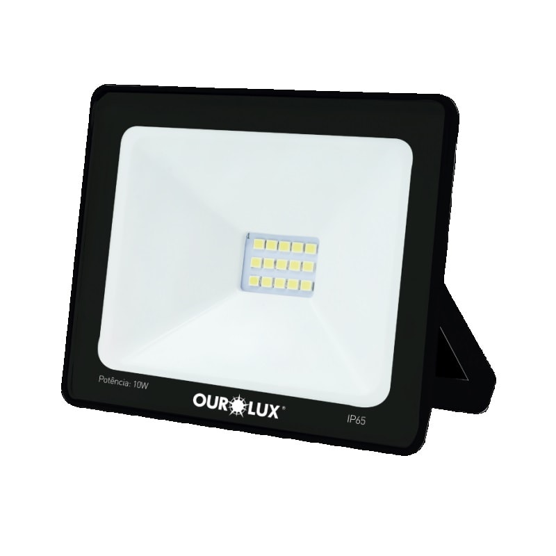 Refletor Led Ourolux Slim 10w Bivolt 6500k Preto - 03270