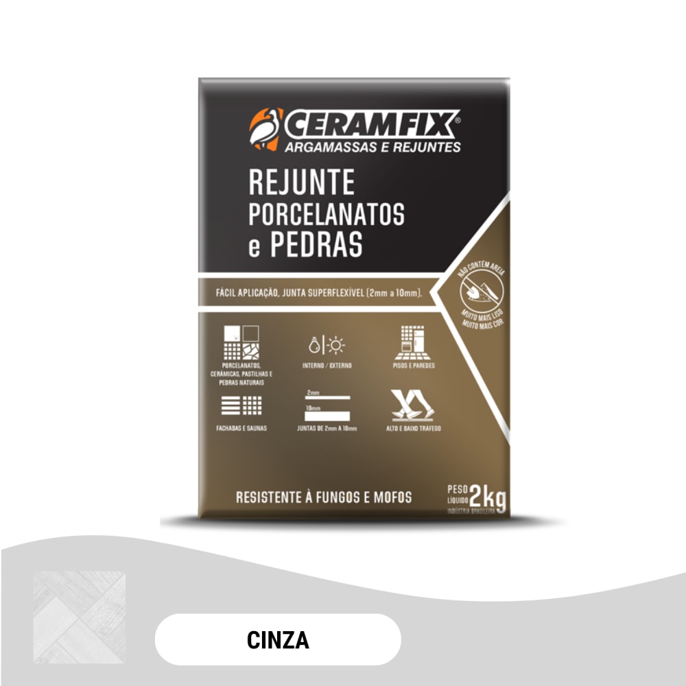 Rejunte Porcelanatos e Pedras Ceramfix 02Kg Cinza - 603047