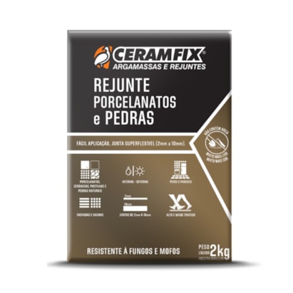 Rejunte Porcelanatos e Pedras Ceramfix 02Kg Cinza - 603047