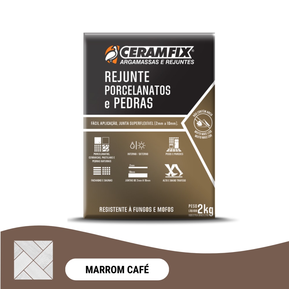 Rejunte Porcelanatos e Pedras Ceramfix 02Kg Marrom Café - 603034