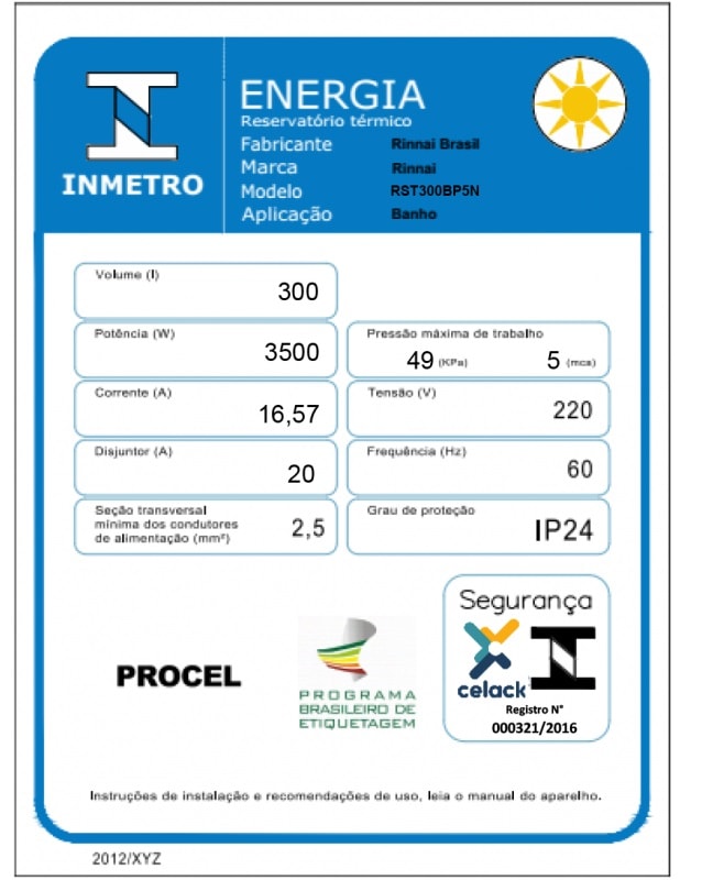 Reservatório Rinnai 300l Horizontal Em Nível 5mca - Rst300bp5n